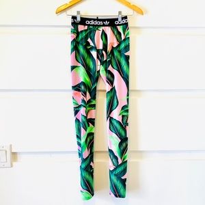 adidas palm leaf pink & green leggings